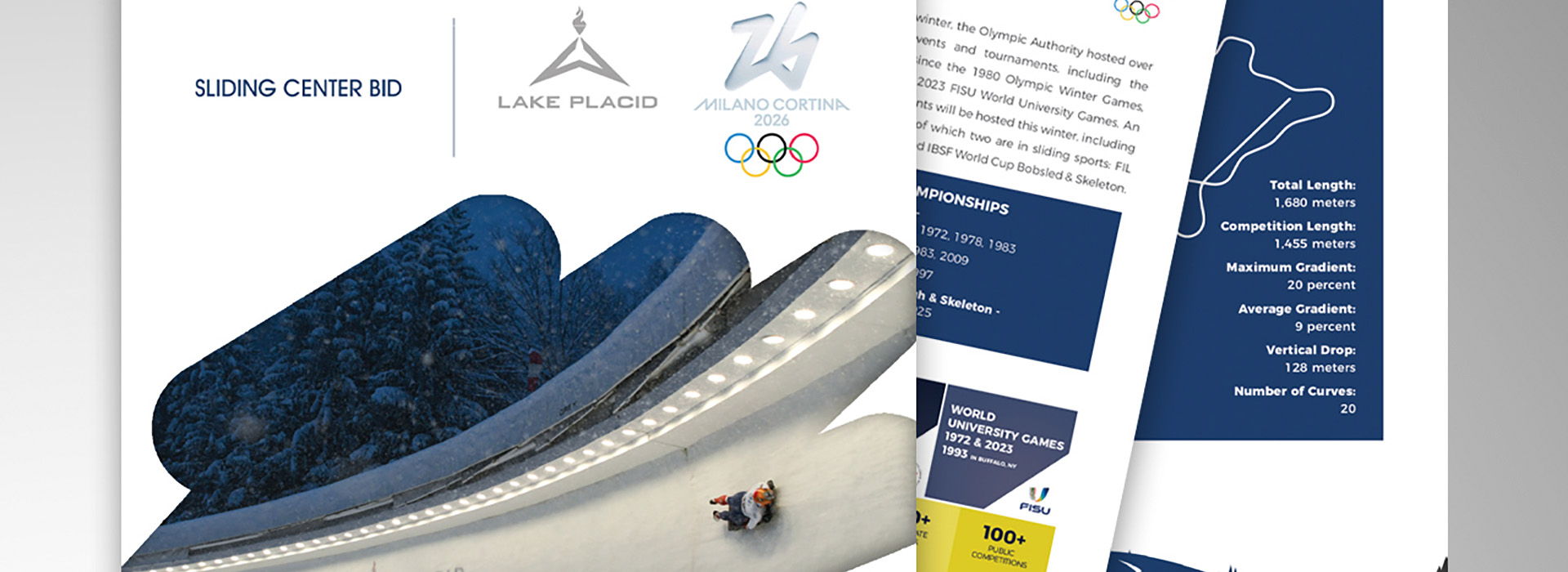 pages from the Milan Cortino Olympic sliding sport bid document.
