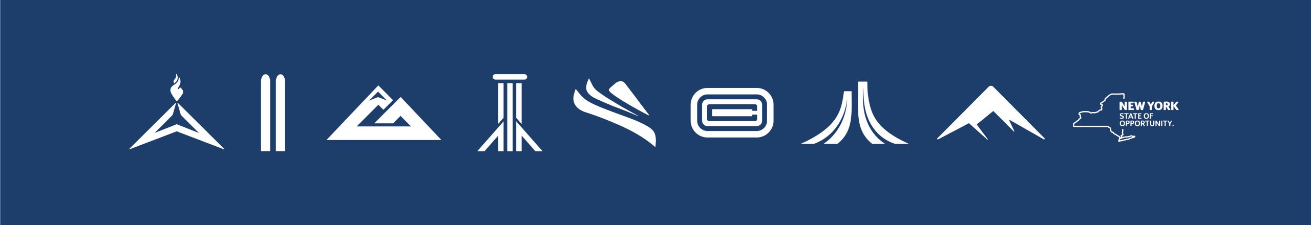 All the Olympic Authority logos arranged horizontally against a blue background.